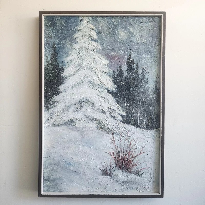 Large Jack Andrew Original Oil Painting Winter Forest Snow Pine Landscape MCM