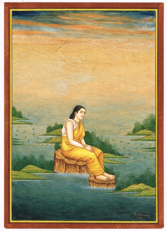 Virahini Nayika Painting Of A Woman Sitting In Quite Moment Alone 8×11.5 Inches