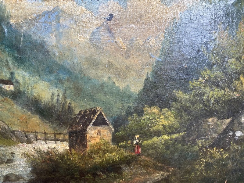 Biedermeier Romantiker Tal Schlucht Gebirge Zum Herrichten Ölgemälde Um 1840 gallery