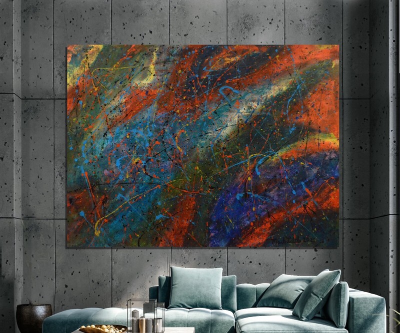 Jackson Pollock style￼ Profession￼al Painting 81” X 62”(6ft 9in)Abstract Modern gallery