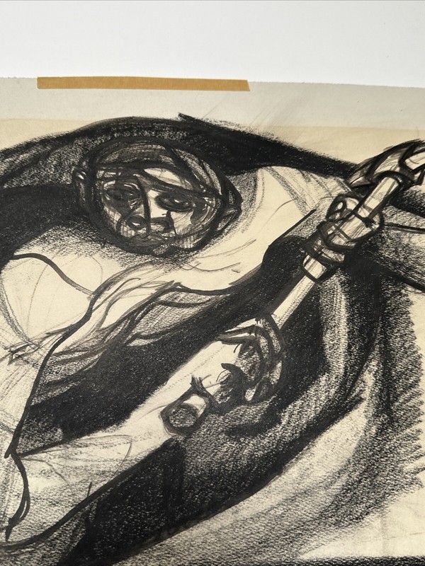 WALTER PEREGOY PAINTING DRAWING WORKER MAN INDUSTRIAL PICKAXE MID CENTURY CUBISM gallery