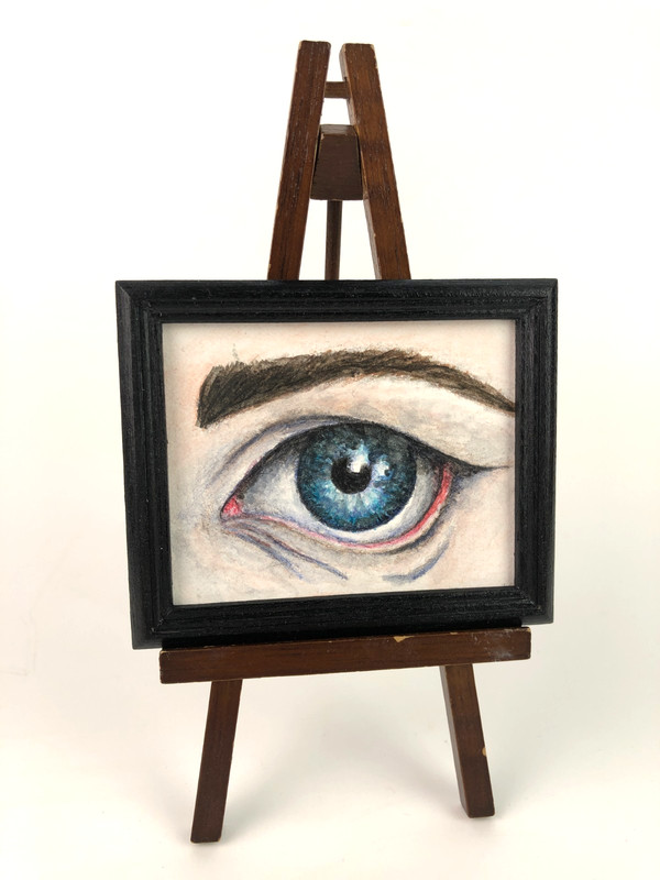 Original Miniature Framed Painting Blue Eye 2-1/2″ x 3″ Dollhouse Art