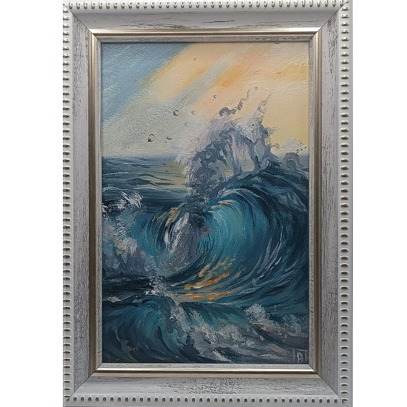Original Miniature Ocean Wave Oil Painting Framed Seascape Sea Foam Art 4×6