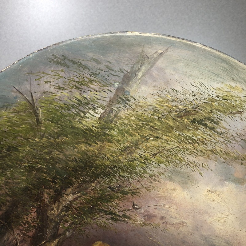 ANTIQUE 1888 HAND PAINTED PHOTOGRAPH On Wooden 14” Circle/Plate Unknown Artist gallery