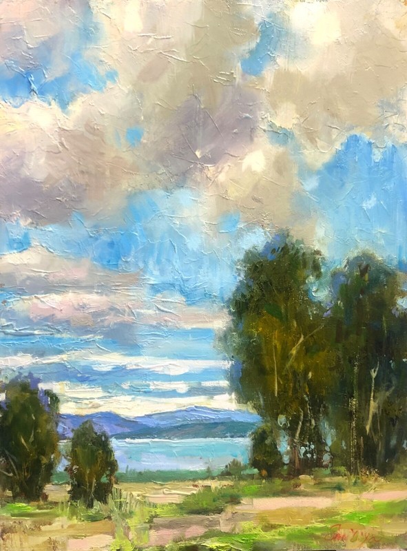 Big sky, Trees oil painting original landscape impressionism art 12×16