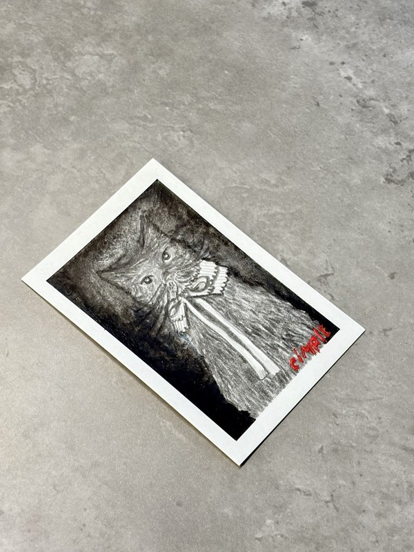 ACEO One of A Kind Black & Gray Cat portrait Mixed Media Painting 3.5x2.5 #02 gallery