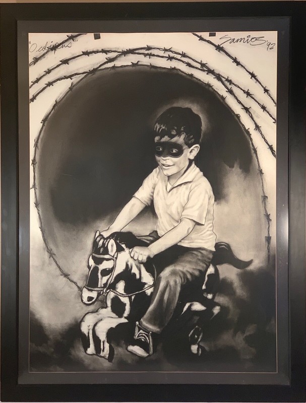 Listed Artist Bill Samios (b. 1948) Signed Charcoal Painting «Oedipus» c.1992