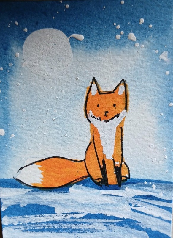 Aceo Mixed Media Art Card Fox