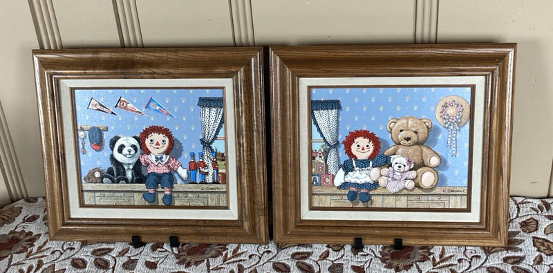 Vintage Raggedy Ann & Andy Oil Painting Print by C. Carson