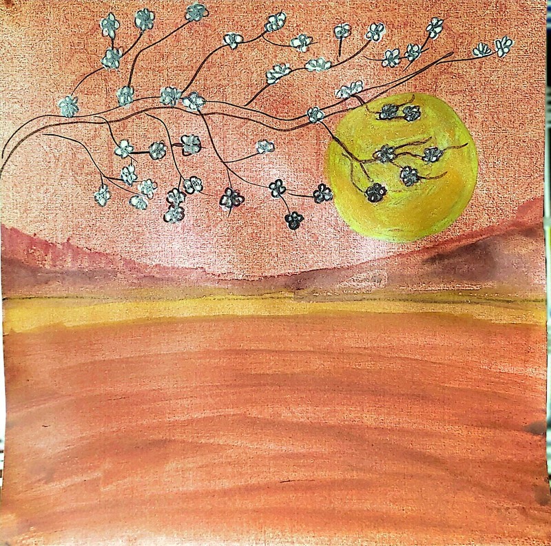 Desert Tree Blooms Contemporary Expressionist Original 12×12 Watercolor Signed