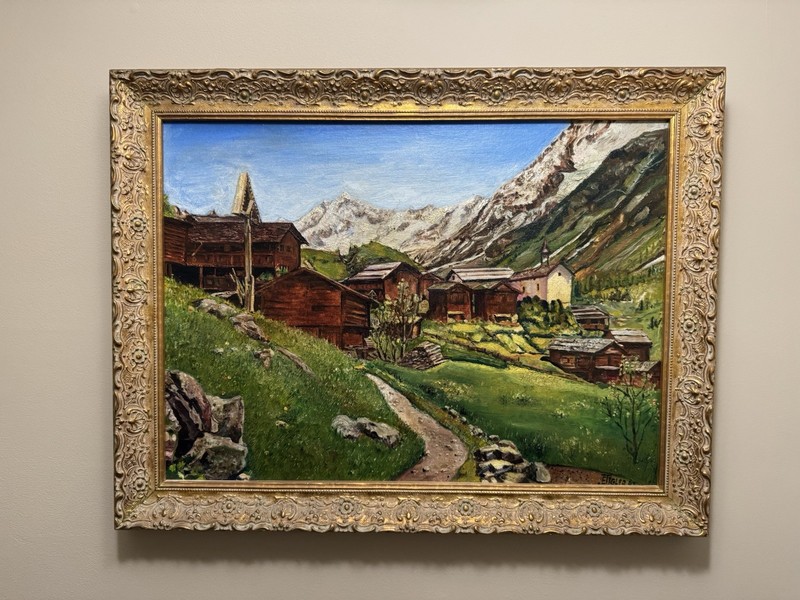 Signed Oil on Canvas Board Painting, Blattern in Lotschental Switzerland