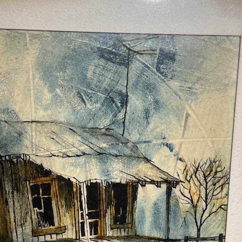 Vintage Expressionist Style Drawing Watercolor Painting (Cabins on open Land)! gallery