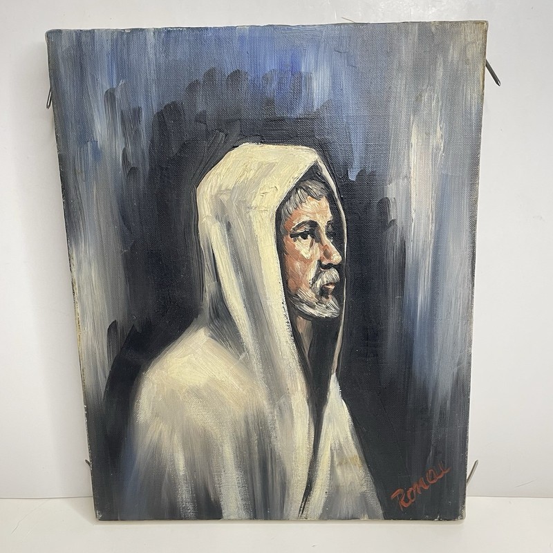 Original Vintage Oil Painting on Canvas Robed Man Signed