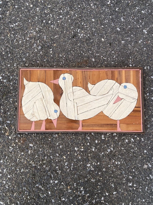 VTG 70s Wood Lathe Country Farm Goose Geese Rustic Primitive
