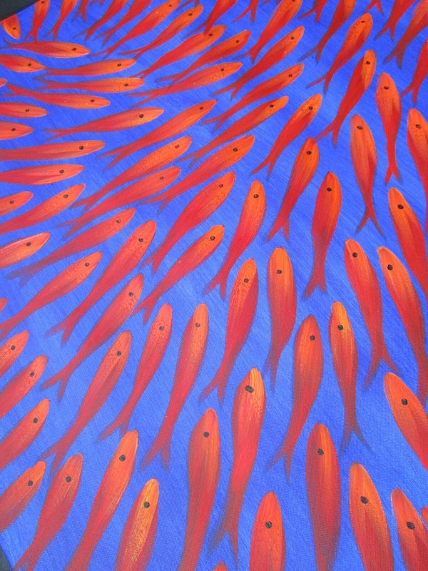 Fish Oil red Painting, Hand Painted Ocean marine sea life, Framed Art Wall Decor