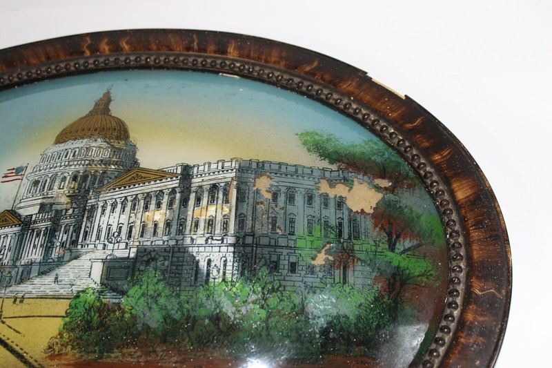 Capitol, Washington DC Vintage Reverse Painting on Oval Convex Glass 22x16 frame gallery