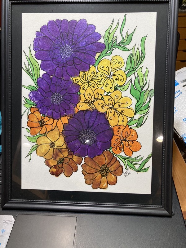 Abstract,watercolor,multi-ink pen art»My Pretty Flowers”