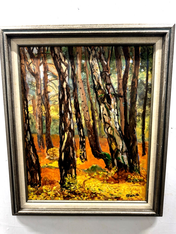 ORIGINAL VINTAGE ART EXPRESSIONIST IMPRESSIONIST VAN GOGH STYLE NATURE SGND FRMD
