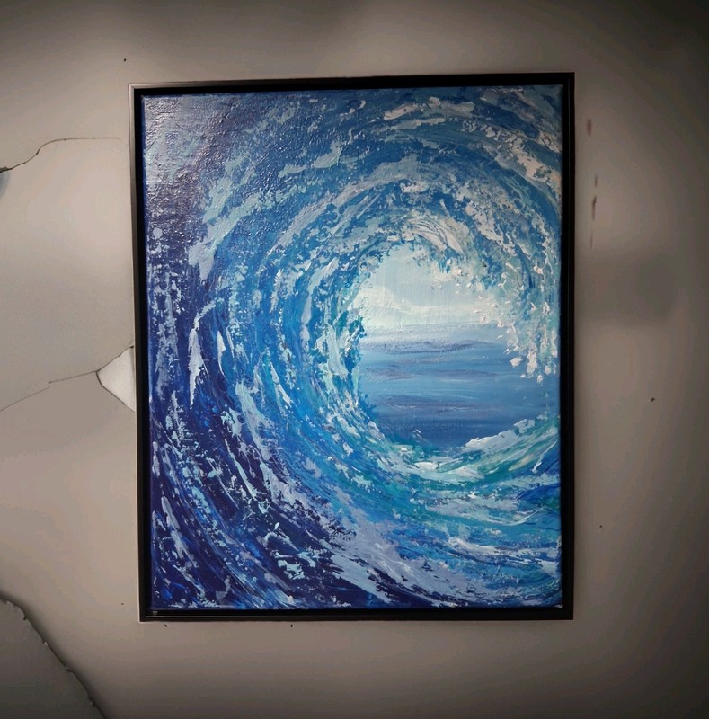 Original Acrylic Painting ‘In The Zone’ Abstract Ocean Wave Art 16×20 In Framed
