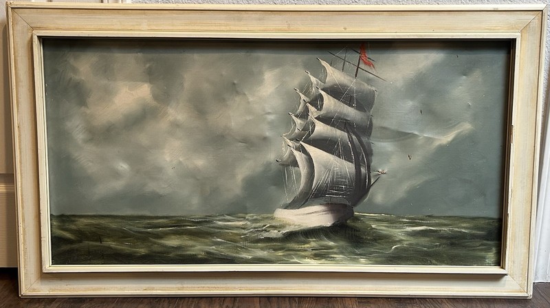 Original Clipper Ship Large Oil Canvas Seascape Nautical Framed Signed Painting