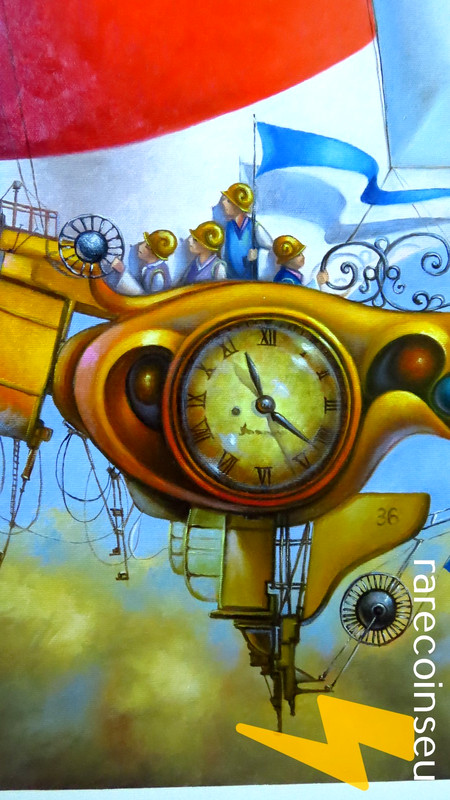 Mechanical world flying ship steampunk painting oil on canvas original not copy gallery