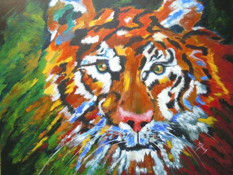 TIGER BIG CAT JUNGLE ACRYLIC PAINTING, NOT A PRINT! 20 X 24″