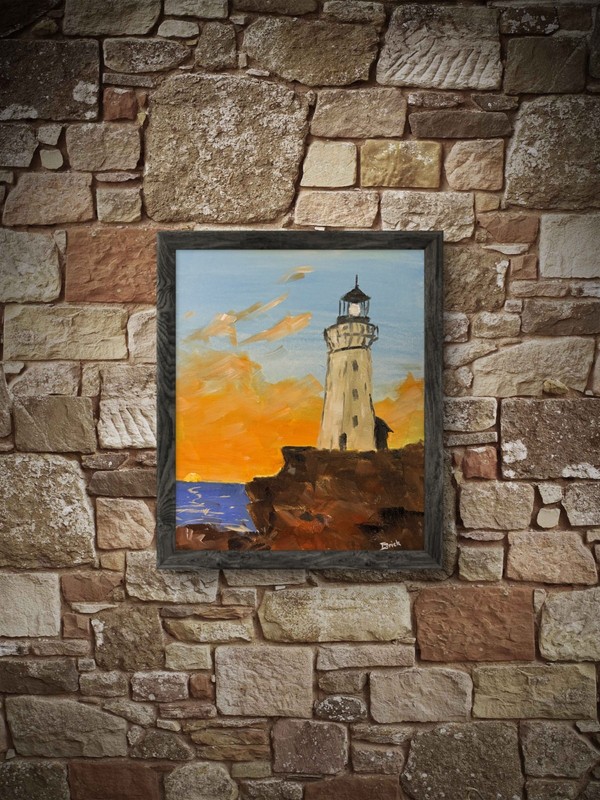 Original Lighthouse Ocean Sunset Painting Coastal Seascape 11x1 Acrylic Canvas gallery