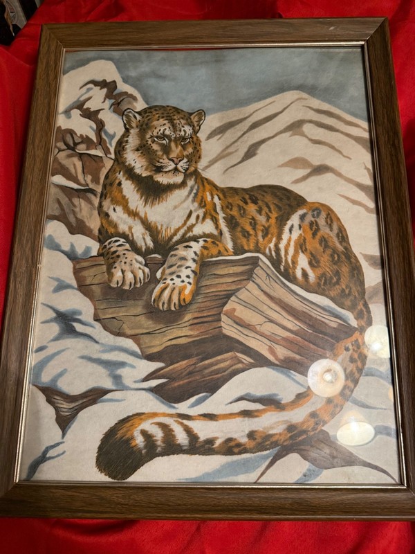 VINTAGE framed painting wildcat, bobcat, snow, leopard ESTATE SALE FIND gallery