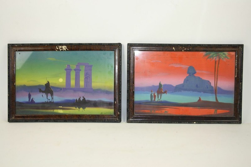 COUPLE OF EASTERN LANDSCAPES. GOUACHE ON PAPER. SIGNED M. ALVAREZ.