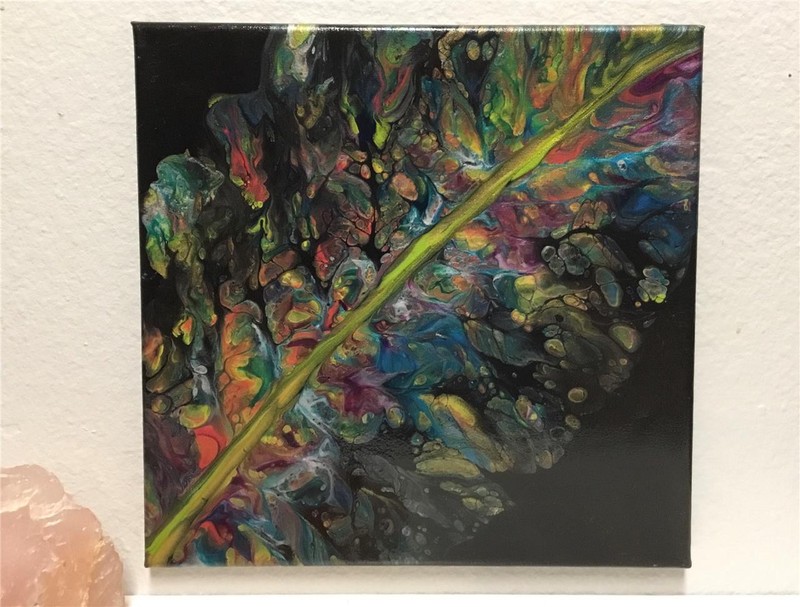Light as a Feather Acrylic Pour Abstract Painting 12x12" Canvas Orig Fluid Art