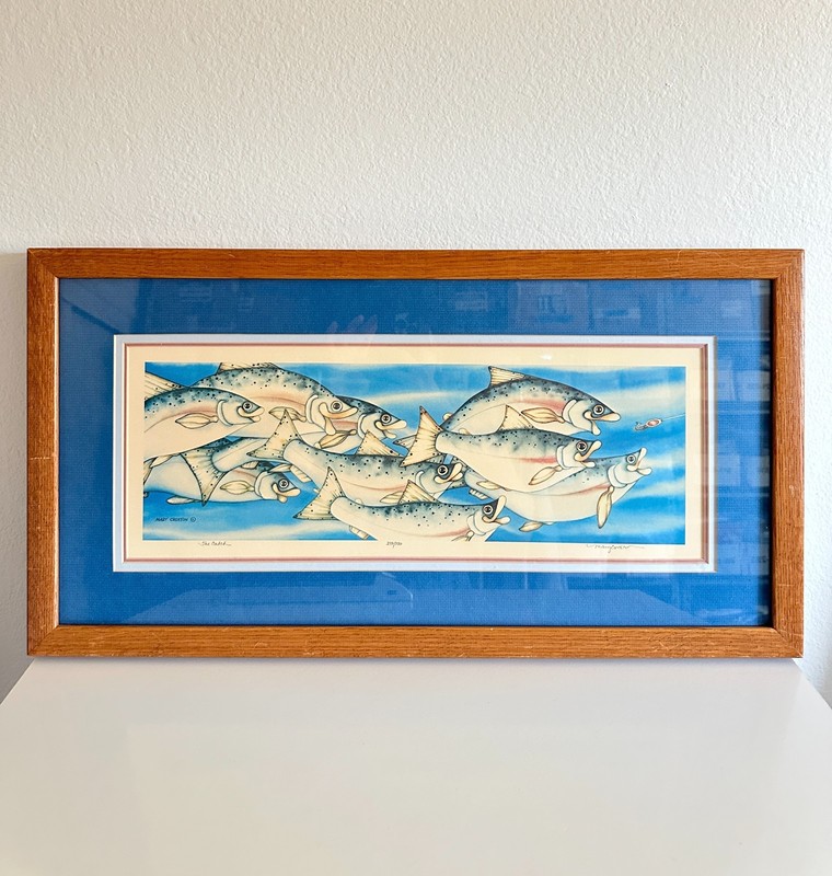 Mary Croxton «The Catch» Fish Original Artwork 275/750 Wooden Frame Vintage