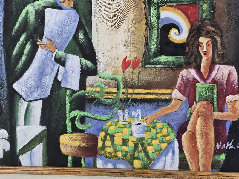 Hand Painted & Signed Portrait Art in Cafe Chef Framed OIL PAINTING ON CANVAS gallery