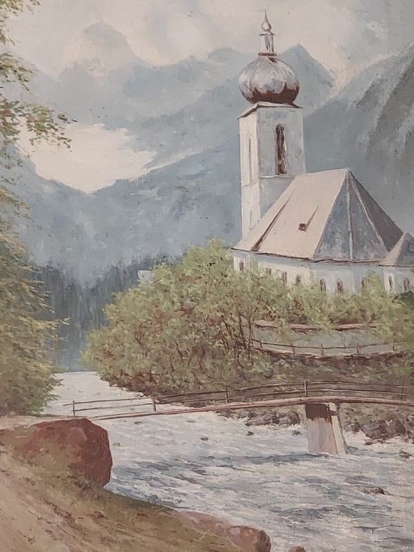 Atmospheric Painting – St. Sebastian Church in Ramsau, 38.5x47.5 gallery