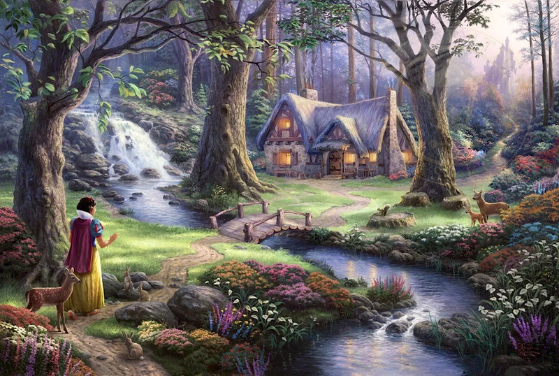 Thomas Kinkade Snow White Discovers The Cottage 18x27 S/N Oil on Canvas