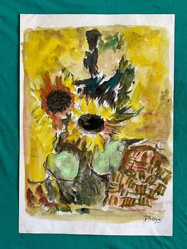 Georges Braque drawing and painting on old paper signed stamped vintage