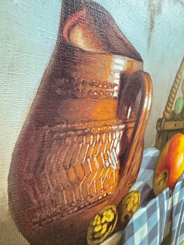 Georges Porcel Oil Painting Still Life Fruit Basket Signed Paris 1984 Framed gallery