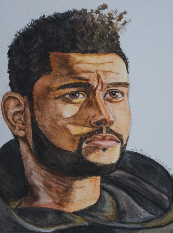 The Weeknd. Watercolor portrait by me. 2017. 16×12 in