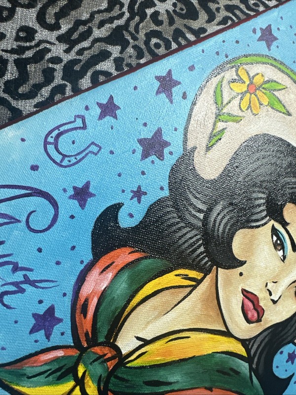 Original Chads Lenzi Art Cowgirl Western 12 x 12 Painting! Western Art Signed! gallery