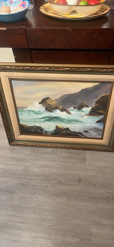 Framed Realism Oil Painting Seascape with Rocks and Waves on Canvas gallery