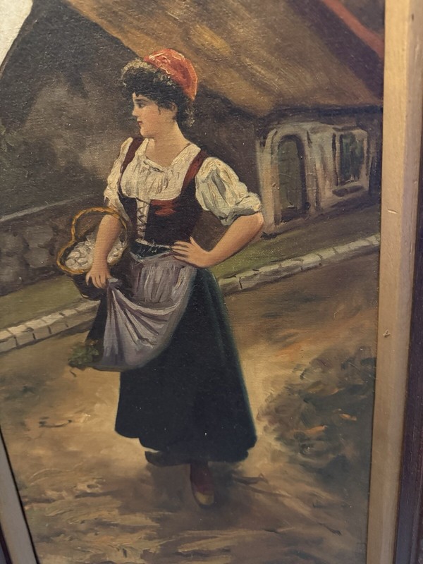 M. Colvin Woman In Market Signed Italian Oil Painting One Of A Kind Rare 1900s gallery