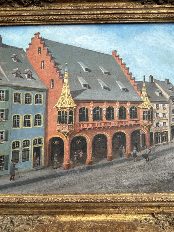 C.S LOW PAINTING FOLK ART TOWN CITY REGIONALISM VINTAGE MID CENTURY SIGNED OIL gallery