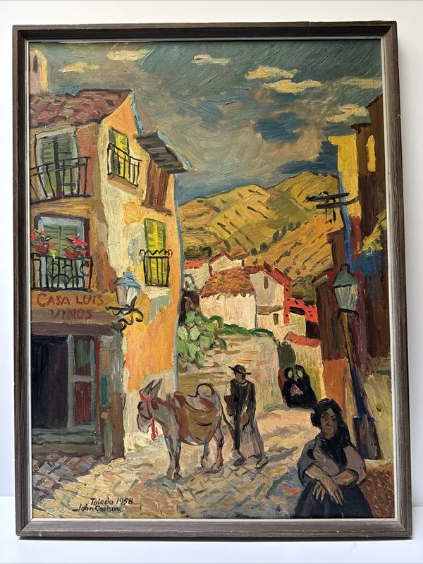 JOHN CARLSON PAINTING IMPRESSIONIST VILLAGE TOLEDO 1958 1950’S OIL FAMOUS LISTED
