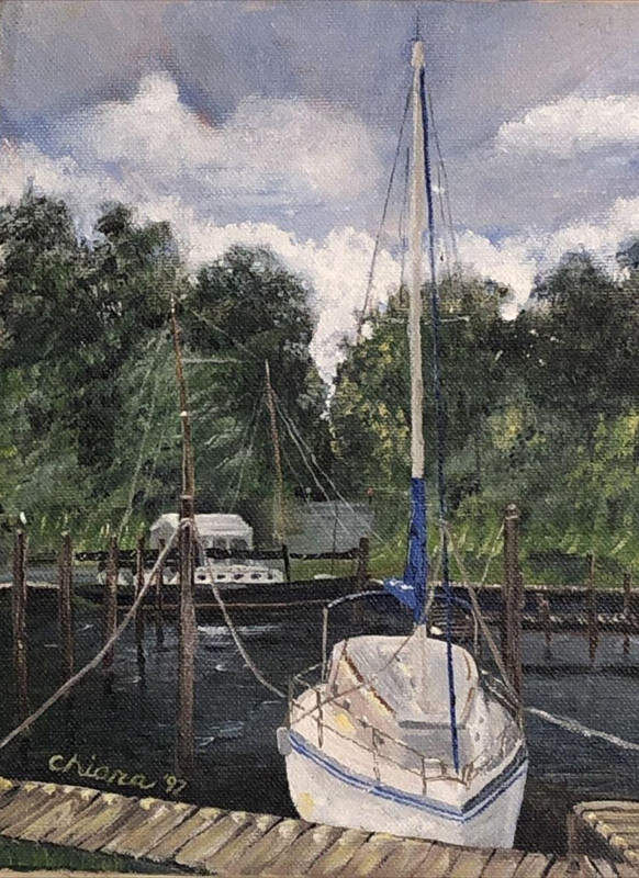Painting of a Sailboat Acrylic on Canvas 10 in x 8 in by Catherine Rose Chiara
