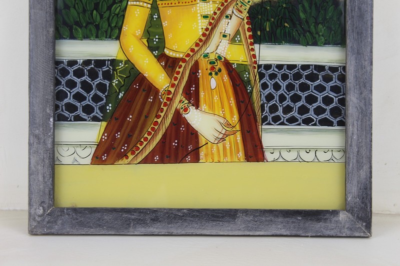 Indian Vintage Reverse Glass Hand Painted Queen Traditional Wall Art Decor gallery