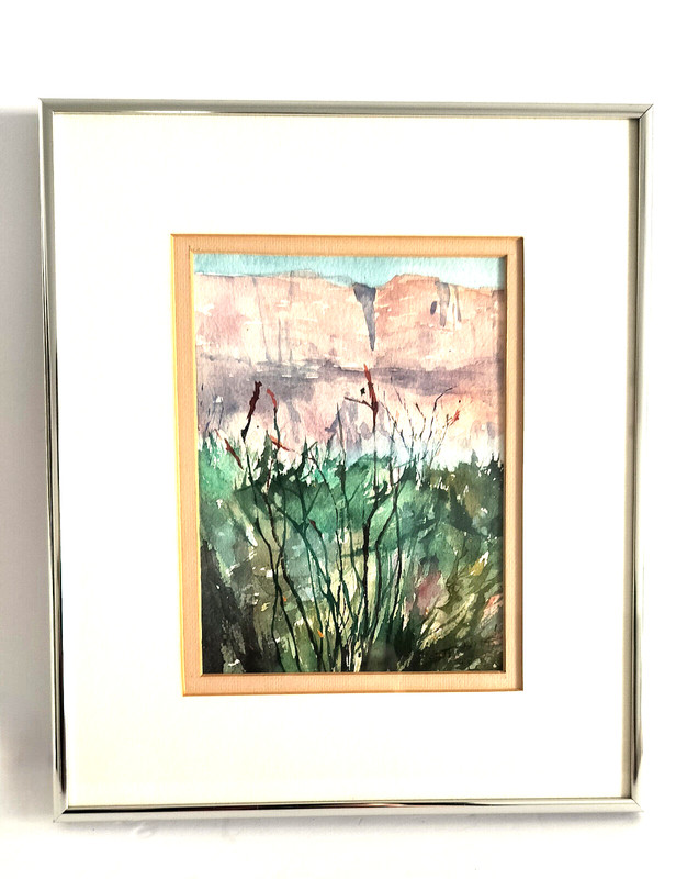 Framed Vintage Watercolor Desert Scene Painting by Listed Artist M A Starbird