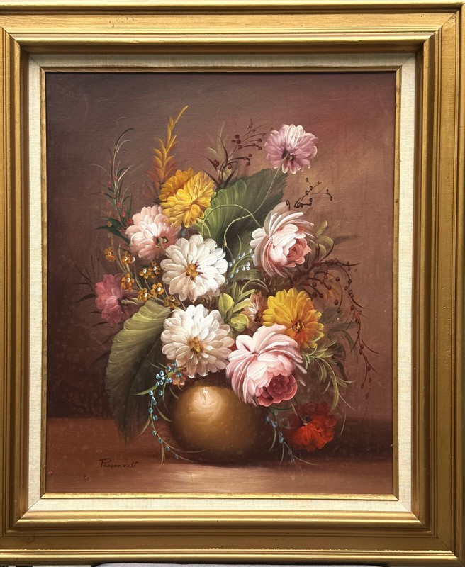 VTG MCM Origin. Impression. O/C Still Life Of Flowers In Vase Signed Passanault!