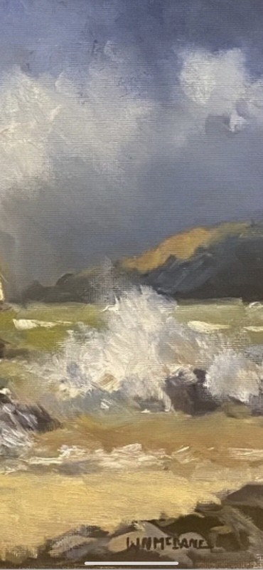 Original Impressionist Painting Seascape Waves Boat 11"x 14”Acrylic/Canvasboard gallery