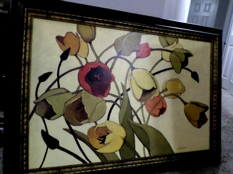 Shirley Novak Oil Canvas Painting ‘Tulip Toss’ 30×42 framed