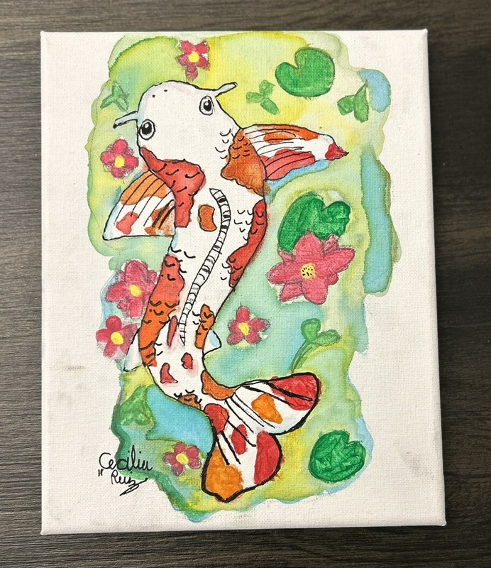 Original Water Color Painting – Koy Fish – Wall Art 6×7 inches – JAPANESE