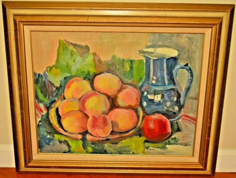 ALBERT EDEL Original Vintage Signed Floral Fruit Basket Still Life Oil Painting